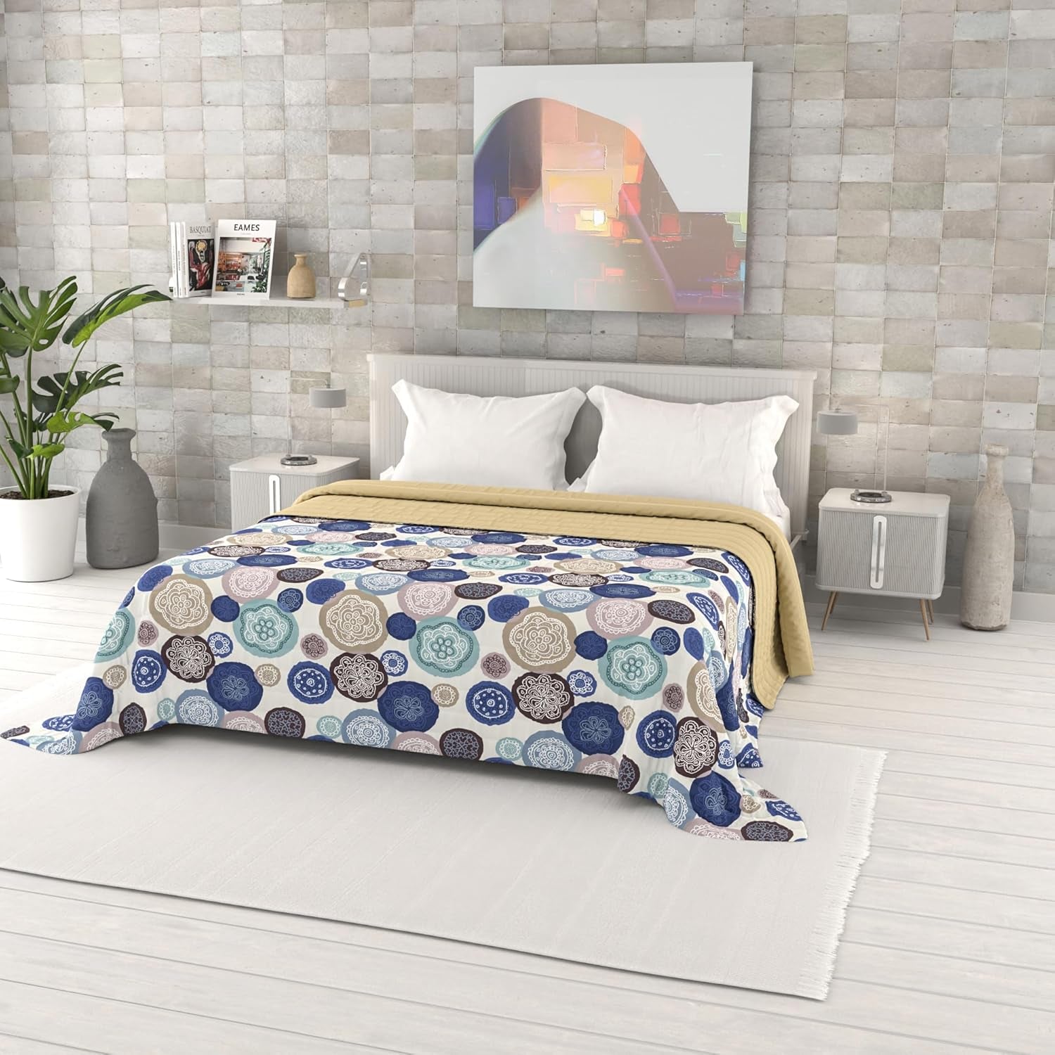 Trapunta estiva stampata fantasia, imbottitura in poliestere, Petali, 260X270Cm Trapunte e Trapunte Naty Shop Murrine 260X270Cm