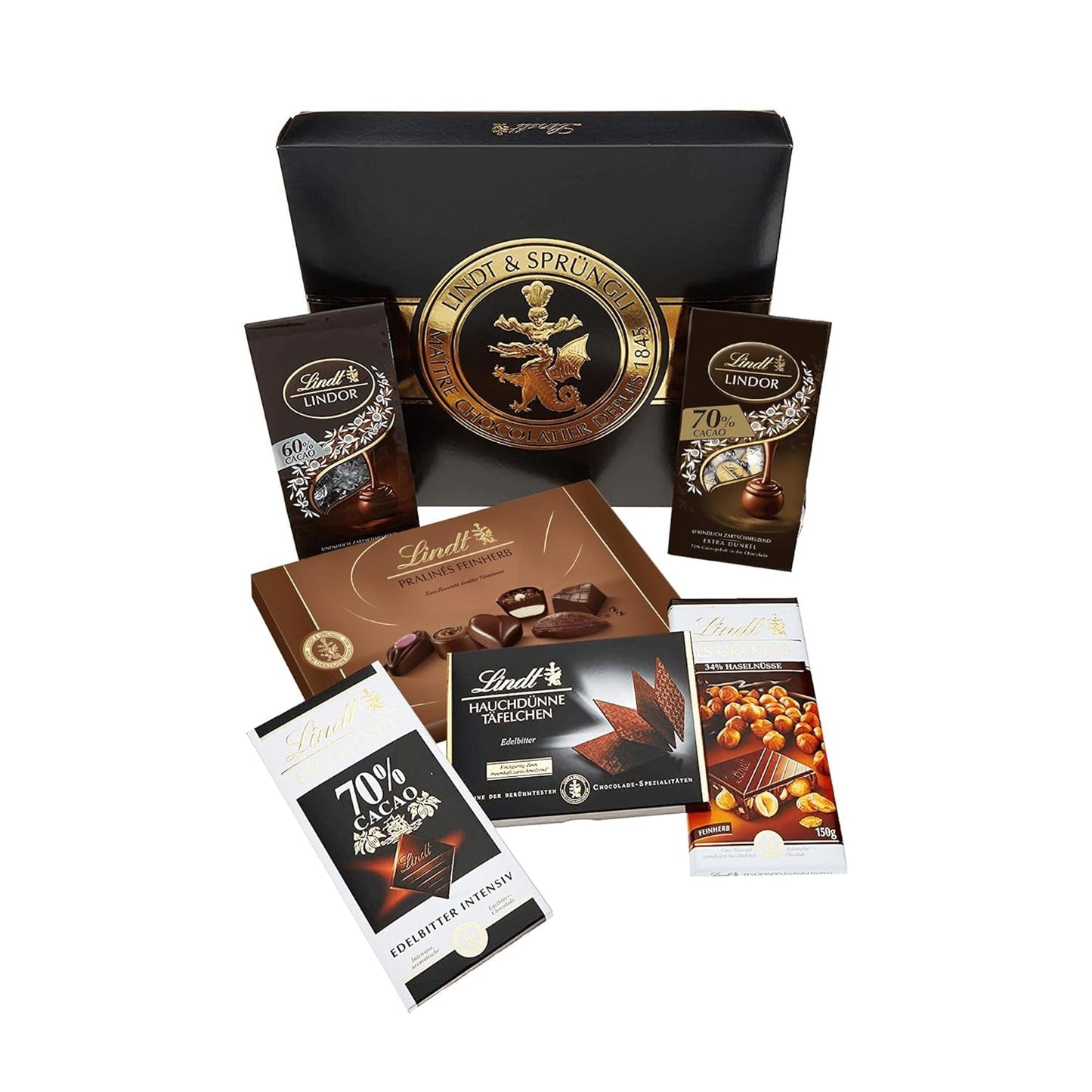 Set cioccolato fondente Lindt | 847 g | Set 6 specialità di cioccolato fondente Lindt (tavolette, LINDOR, praline) dal semidolce all'extra fondente | Pacchetto sfuso | Regalo di cioccolato