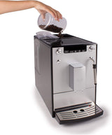 Melitta Solo & Milk - macchina da caffè slim completamente automatica con montalatte, macchina da caffè con serbatoio dell'acqua rimovibile, ad es. caffè o cappuccino, argento