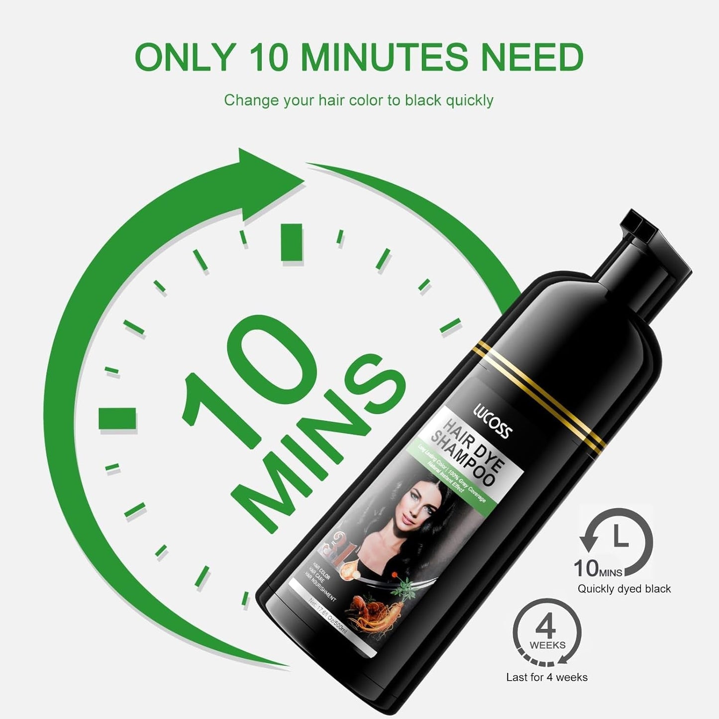 Shampoo istantaneo per capelli neri, Shampoo per tinture naturali per capelli, Copertura grigia al 100% - Facile e veloce, Colore semipermanente per capelli neri, Shampoo per tinture per capelli per uomini e donne Tinture per capelli Naty Shop
