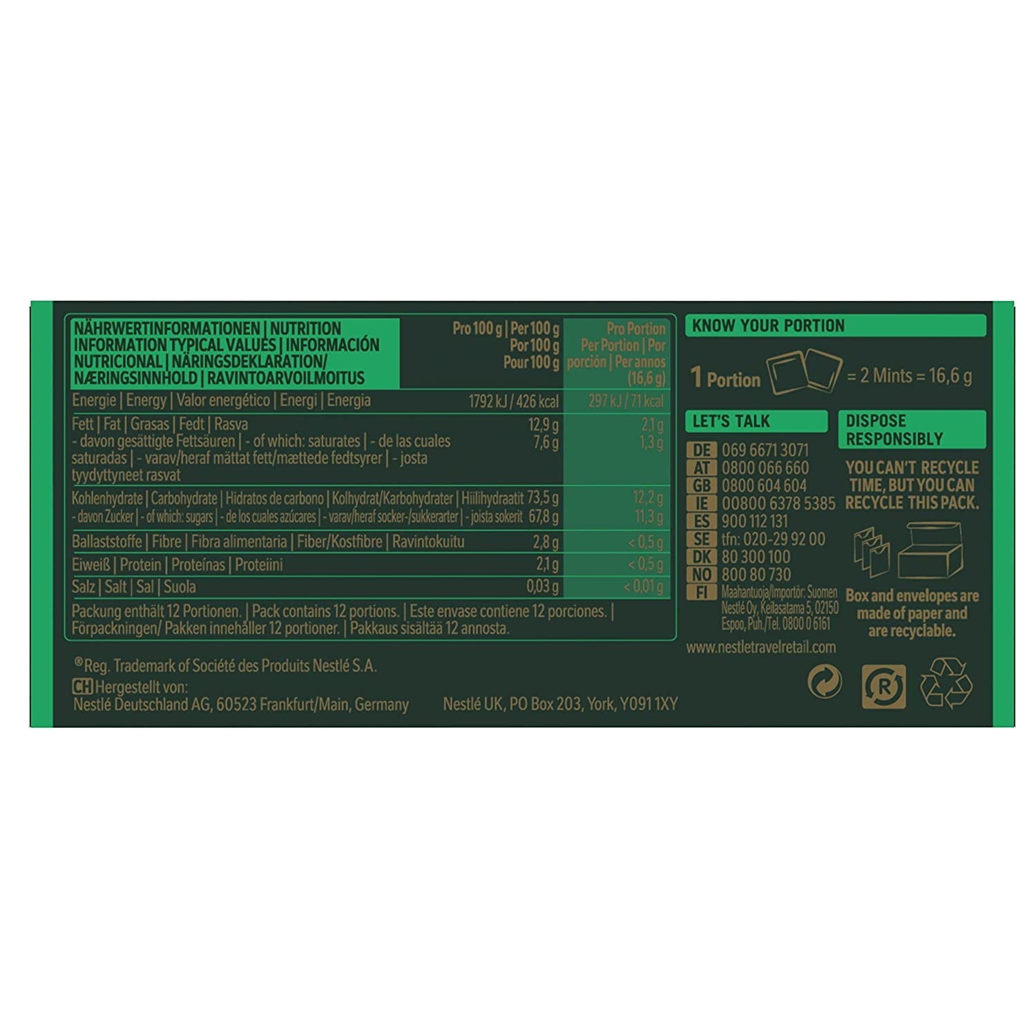 NESTLÉ AFTER EIGHT Quadretti sottili di cioccolato fondente con ripieno di crema alla menta per intenditori, confezione da 5 (1 x 200 g)