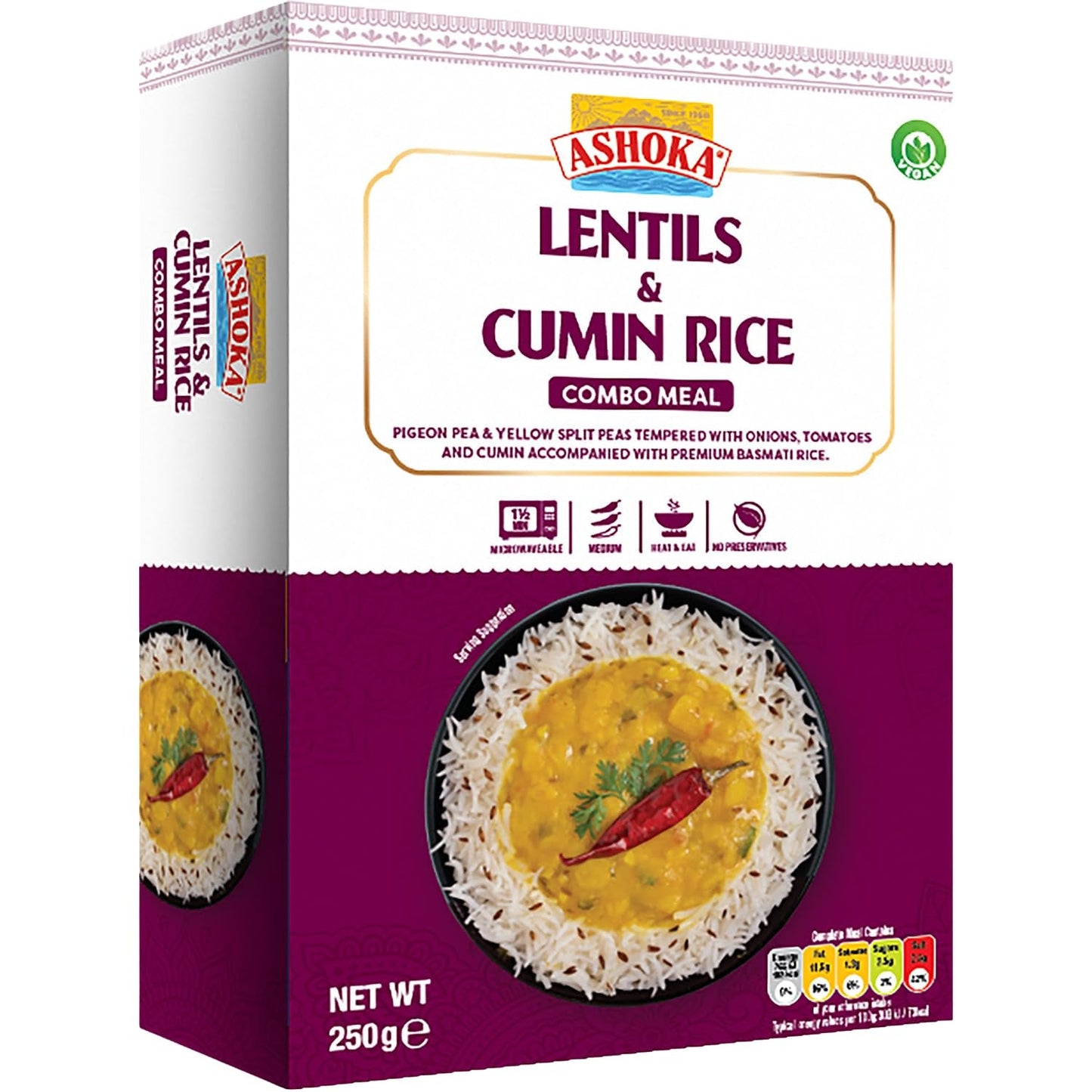 ASHOKA - Riso istantaneo con lenticchie e cumino - (1 x 250 g)