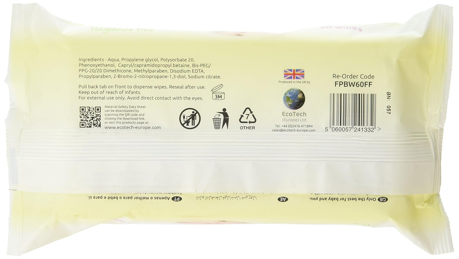 FPBW60FF Salviette umidificate, senza profumo, 60 salviette