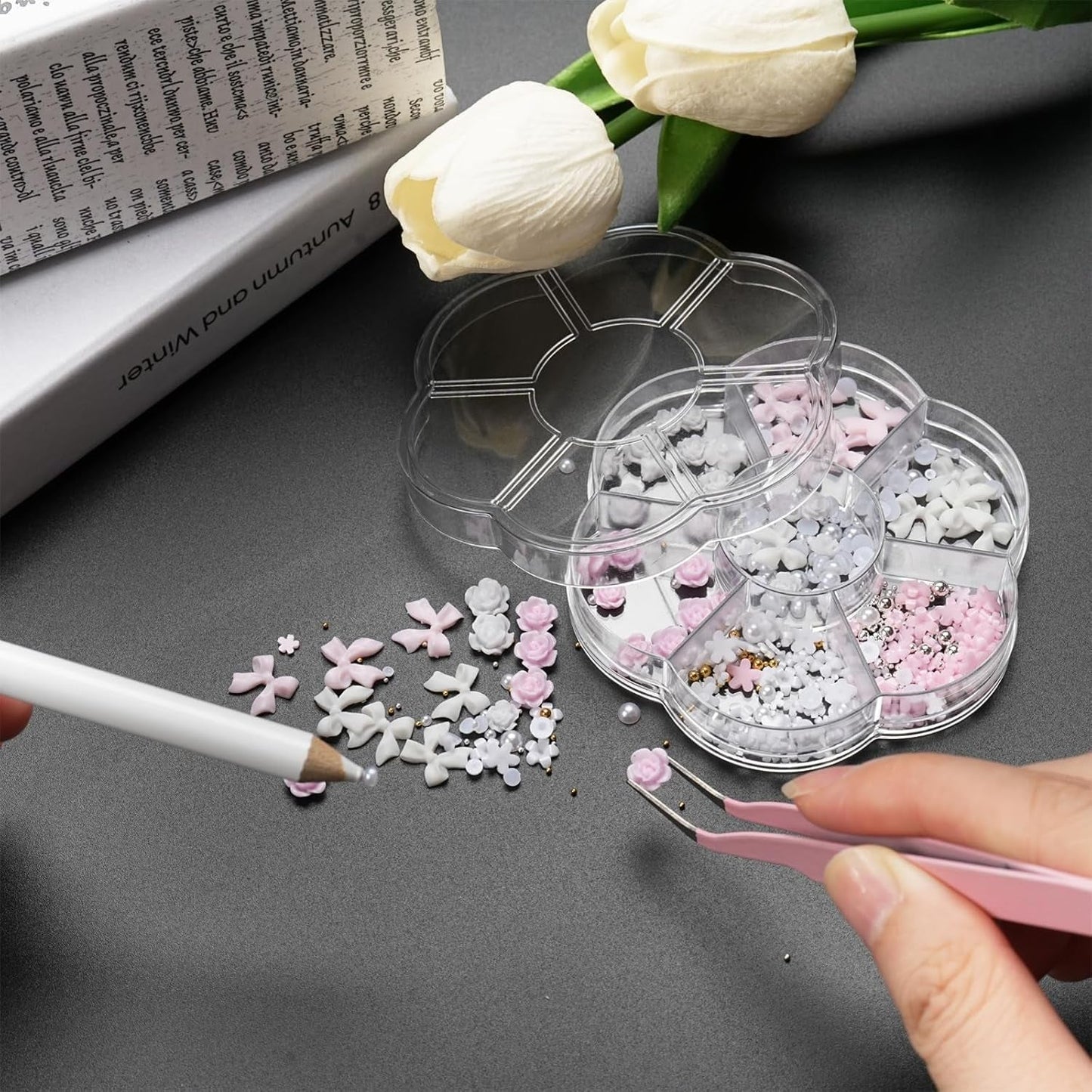 Ciondoli per unghie 3D, Ciondoli per nail art Schleifen, Blumen Und Perlen, Nagel Charms Aus Harz, Set di decorazioni per unghie, Ciondoli fai da te Nägel, Nagelanhänger