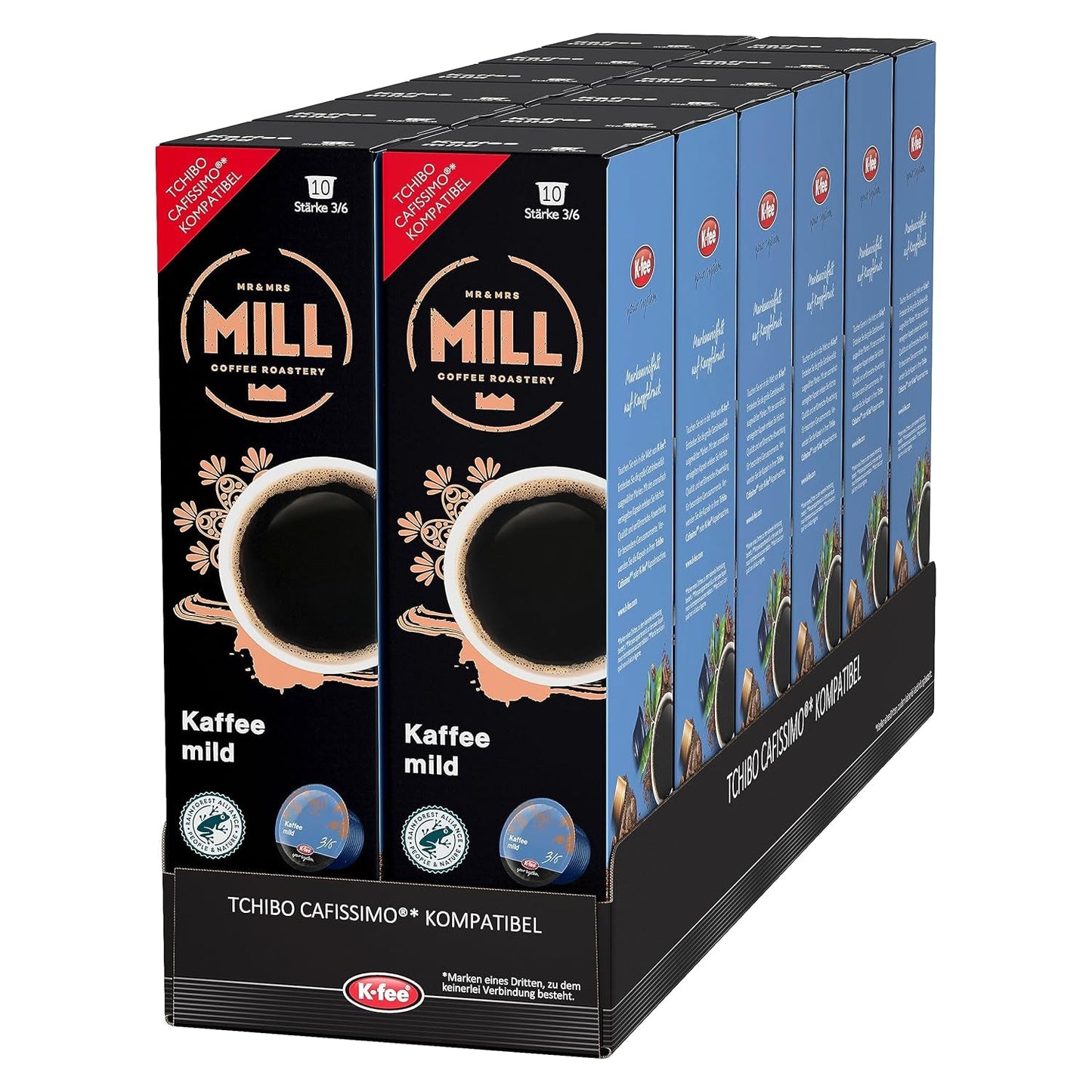 Mr & Mrs Mill Kaffee Mild Filterkaffee, compatibile con K-fee & Tchibo Cafissimo*, Stärke 3/6, 120 Kaffeekapseln