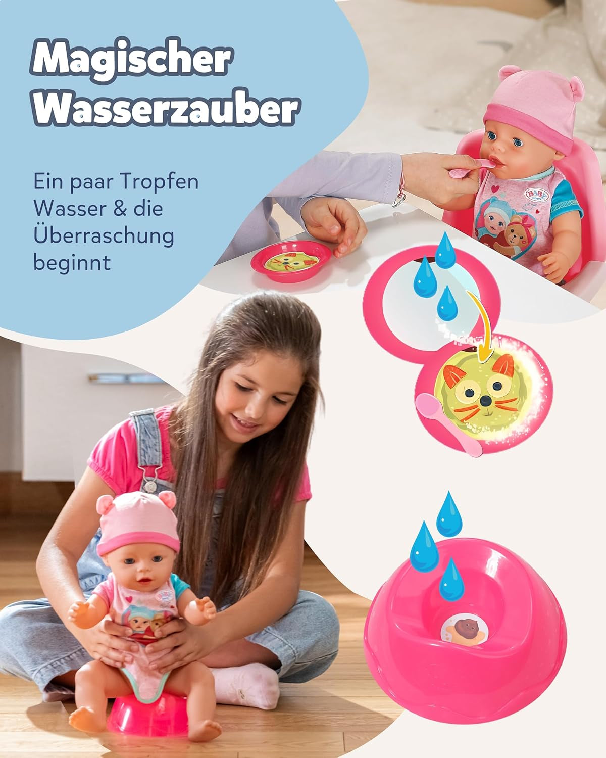 BABY Born Emma - bambola baby 43 cm - 10 funzioni inclusi accessori e materasso - Funziona completamente senza batterie - Adatto a bambini dai 3 anni in su