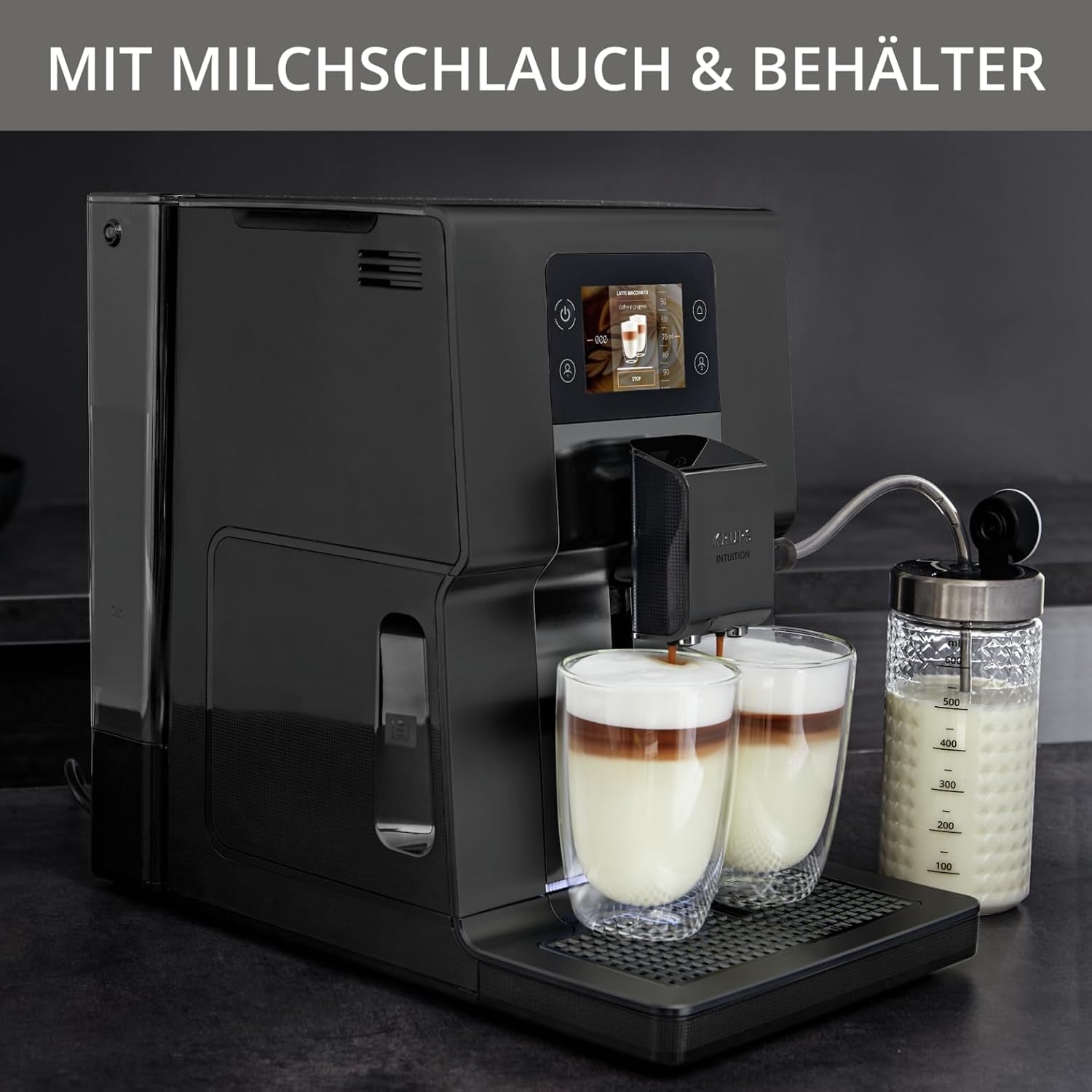 Macchina per caffè espresso completamente automatica Krups Intuition Preference con funzionamento simile a uno smartphone, touch screen a colori da 3,5", tecnologia Smart Slide, sistema di illuminazione intuitivo, 11 bevande, contenitore del latte, EA873810