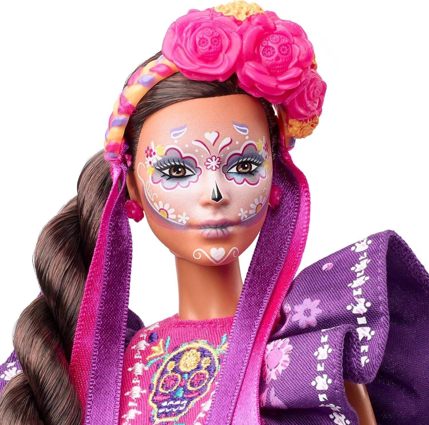 Bambola Barbie Día De Muertos 2022 con abito tradizionale arricciato, ghirlanda di fiori e pittura per il viso Calavera, regalo per collezionisti