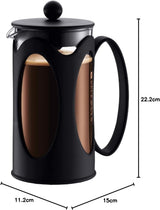 Caffettiera Bodum Kenya - 1 L / 8 tazze - Vetro borosilicato con stampa francese manuale e acciaio inossidabile - Lavabile in lavastoviglie - Prodotto in Portogallo