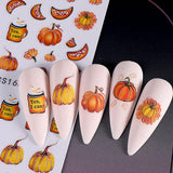 Adesivi per unghie autunnali 3D Adesivi per unghie foglie di zucca Linea geometrica Fiori Adesivi per unghie Design del Giorno del Ringraziamento Adesivi per unghie Autunno Zucca per unghie Accessori per unghie Nail Art