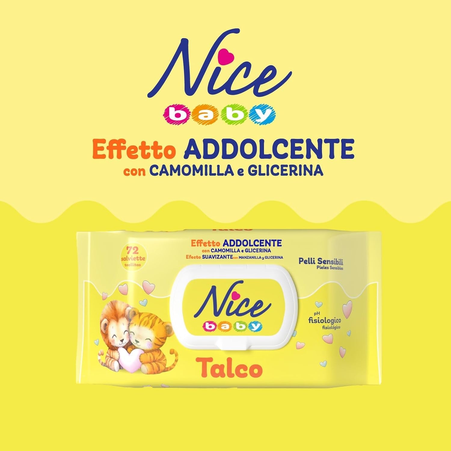 NICE Salviette umidificate per neonati 72 pezzi Con coperchio Talco Profumo Materiali naturali Pulizia delicata Bambino 1pz