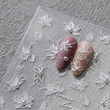 JMEOWIO 3D Nagelsticker Weiße Blumen Nail Art Sticker Self-klebend Nagelaufkleber 5D Stereoscopico Decorazione Nageldesign Zubehör 1 Blatt