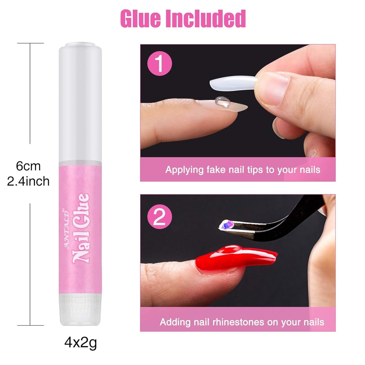 200 punte per unghie finte, 10 misure, unghie artificiali in acrilico con spingipelle e scatola trasparente per donne e ragazze (naturale e trasparente)