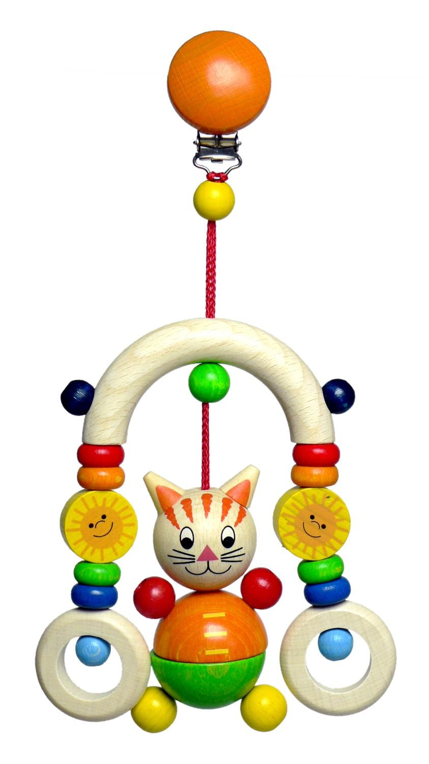 Giocattolo in legno 13510 - Mini trapezio in legno, serie Mika il gatto, per bambini, fatto a mano, ca. 21 x 11 x 5,5 cm, con clip per appenderlo Baby Toys Naty Shop Titolo predefinito