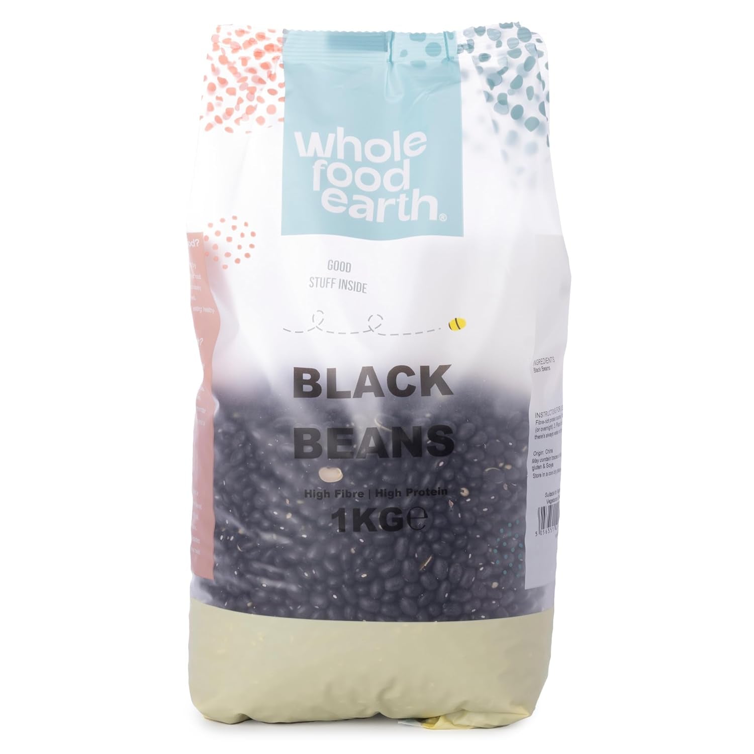 Fagioli neri Wholefood Earth 1 kg non OGM Naturale ricco di fibre ricco di proteine