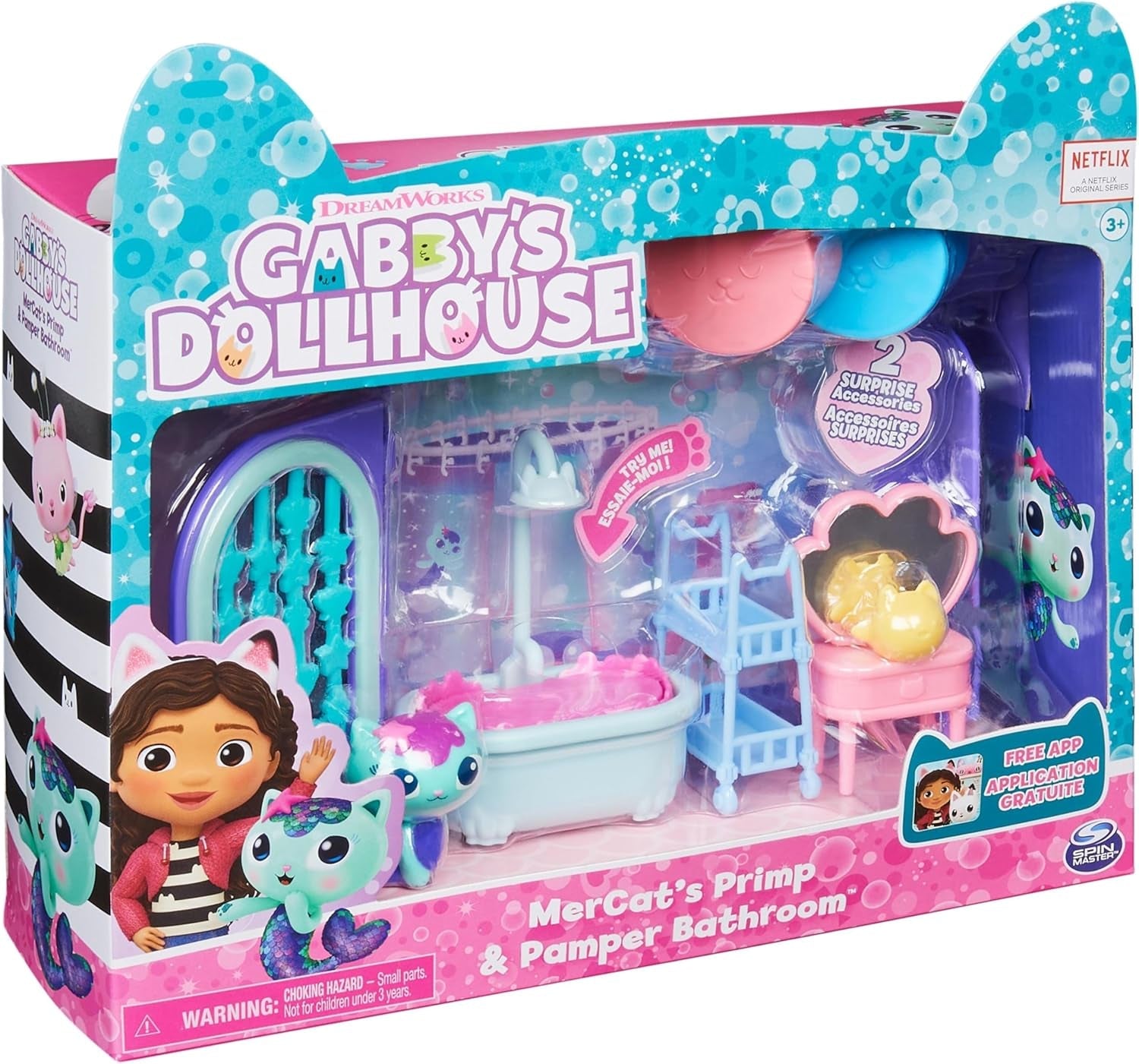 Camera Deluxe della casa delle bambole di Gabby, stanza dei gatti, mobili e 2 scatole a sorpresa con accessori a tema, adatta dai 3 anni in su