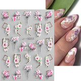 JMEOWIO 3D Nagelsticker Frühling Blume Nail Art Sticker Selbstklebend Nagelaufkleber 5D Stereoscopic Buntes Sommer Blumen Dekoration Nageldesign Zubehör 4 Blatt