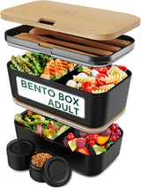 Umami Lunch Box per Adulti, Bento Box impilabile a tenuta stagna con 4 posate e scomparti, Lunch Box per adulti, Contenitore per insalata da asporto, Lunch Box per picnic/ufficio, Grigio antracite, 1500 ml Naty Shop Scatole per alimenti in faggio nero - 1500 ml L - 1500 ml impilabili l'uno dentro l'altro