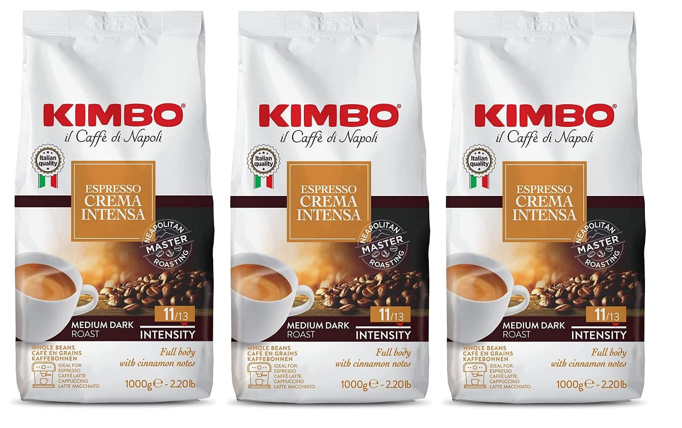 3x Caffè in Grani Espresso Crema Intensa, Tostatura Media Scura, Caffè in Grani Interi, Sacchetto da 1 kg, Caffè di Napoli