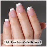 Unghie French Autoadesive Rosa Chiaro - 32 Pezzi Colla per Unghie French - Unghie Finte Corte Quadrate - Colla Traspirante su Unghie Artificiali - Unghie Finte a Copertura Completa per Donne (Rosa Chiaro)