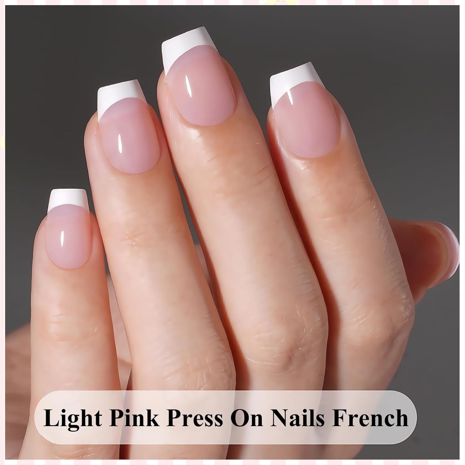 Unghie French Autoadesive Rosa Chiaro - 32 Pezzi Colla per Unghie French - Unghie Finte Corte Quadrate - Colla Traspirante su Unghie Artificiali - Unghie Finte a Copertura Completa per Donne (Rosa Chiaro)