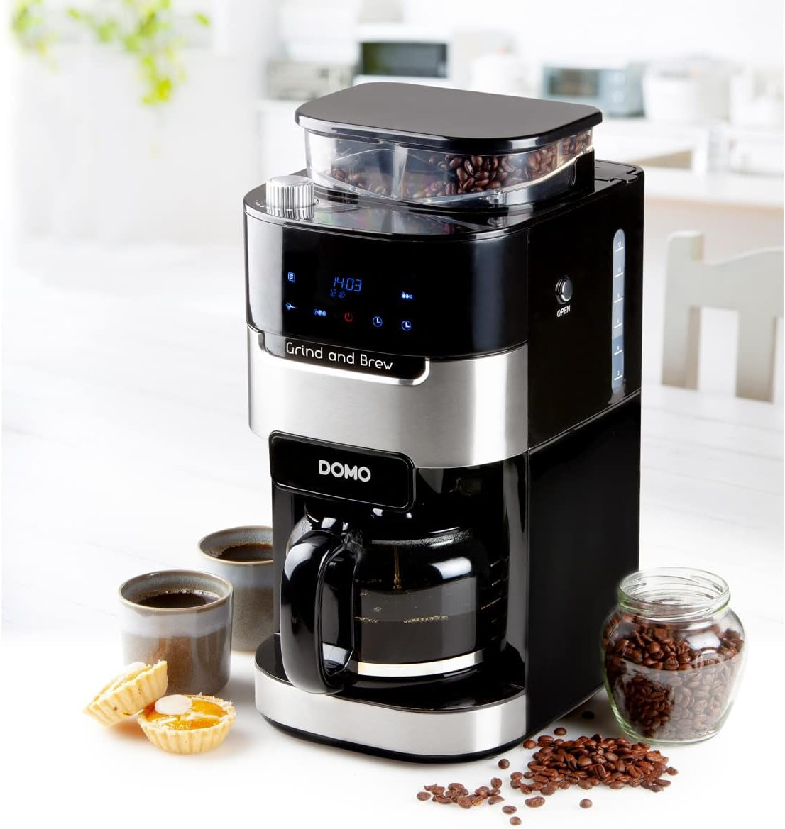 Macchina per caffè espresso DOMO DO721K "Grind and Brew" - Funzione Bean-to-Cup - Display LCD - Per caffè macinato o in grani interi - 1,5 L