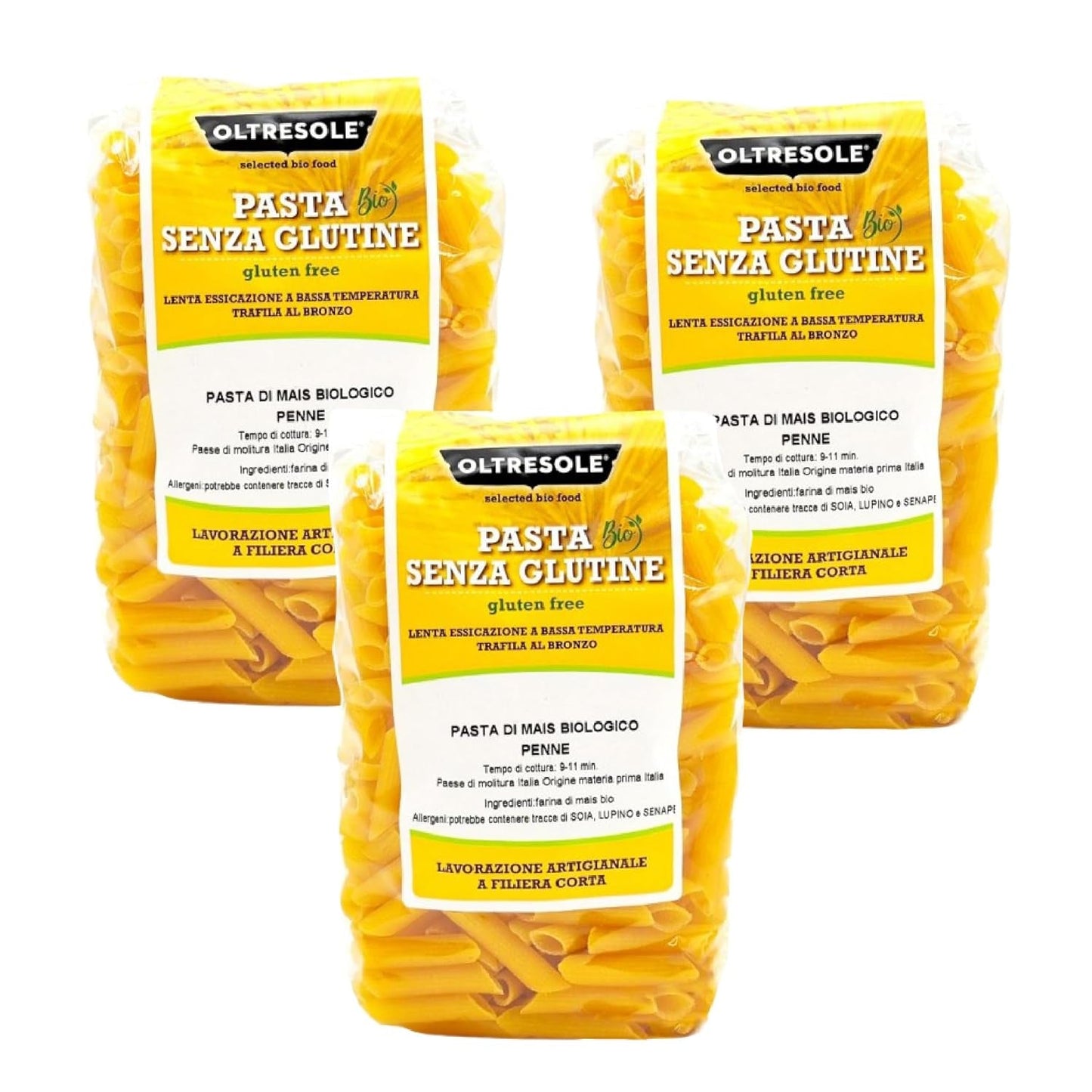 - Pasta di Mais Gialla Biologica Italiana Senza glutine, formato Penne - pasta senza glutine, farina di mais gialla 100% biologica, vegana, confezione da 3 confezioni da 350 g