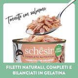 Tonno Salmone in Gelatina, Alimento umido completo per gatti, in scatola, con vitamine aggiunte, 100% naturale, 6 x 85 g