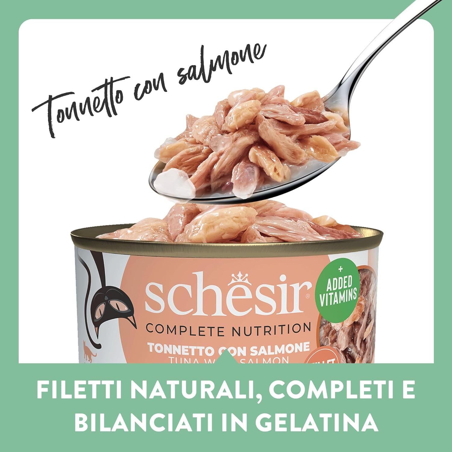 Tonno Salmone in Gelatina, Alimento umido completo per gatti, in scatola, con vitamine aggiunte, 100% naturale, 6 x 85 g