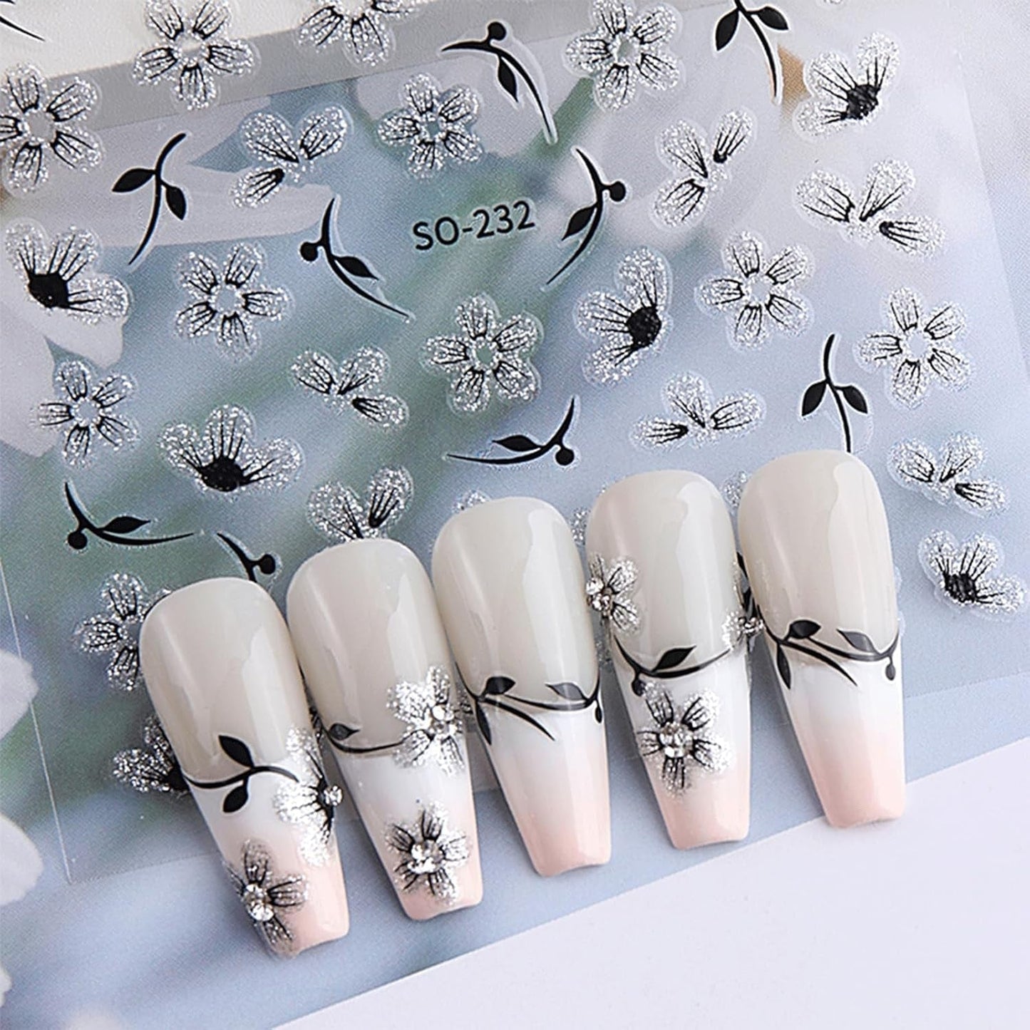 JMEOWIO 6 Blatt 3D Nagelsticker Blumen Nail Art Sticker Selbstklebend Nagelaufkleber 5D Stereoscopico Frühling Sommer Blumen Dekoration Nageldesign Zubehör