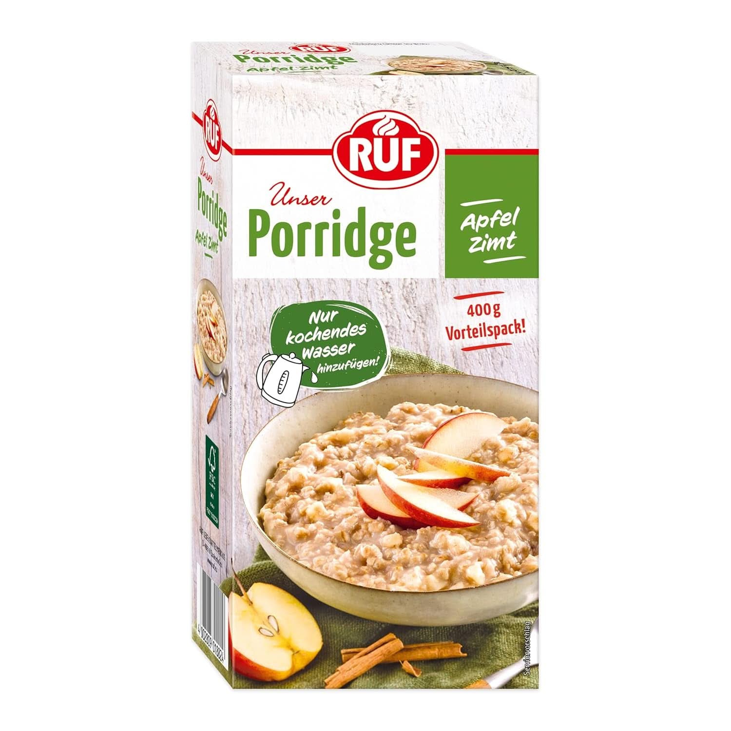 RUF Porridge Mela Cannella, con fiocchi d'avena integrali, delicato aroma di cannella e pezzetti di mela essiccata, 400 grammi Cereali Naty Shop 400 grammi Mela con cannella