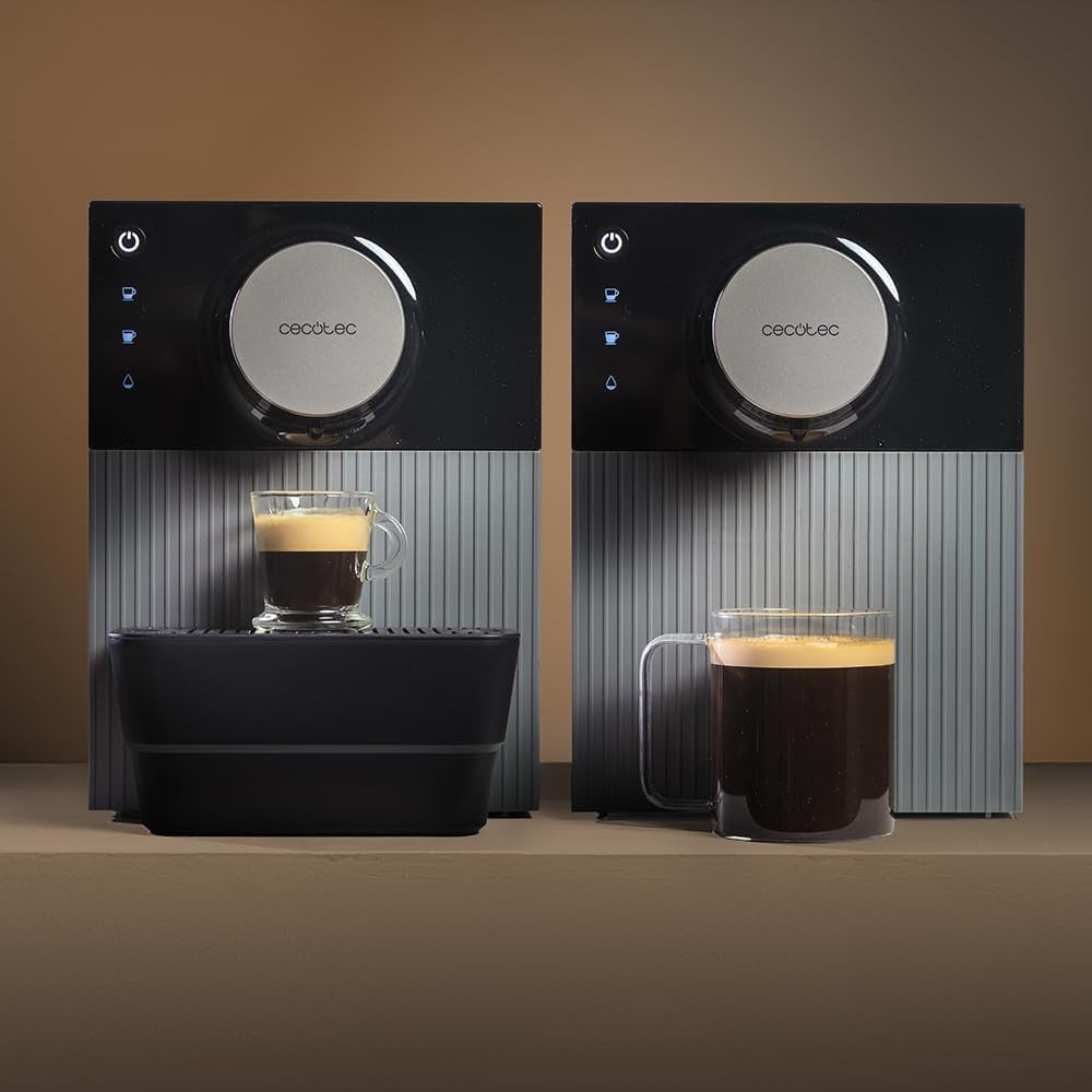 Macchina per caffè espresso compatta Cecotec Cremmaet Cube, 1350 W, sistema di pressatura 10 g, sistema di pre-infusione, 19 bar, sistema di blocco termico, 5 impostazioni di macinatura, pannello di controllo touch