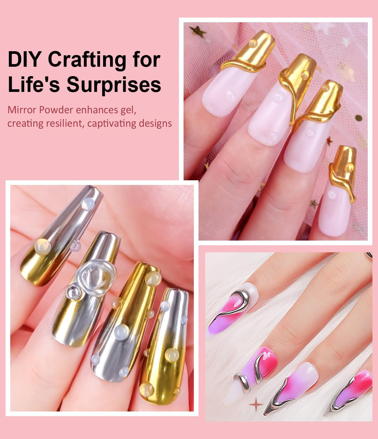BISHENGYF Polvere per unghie cromata oro rosaNeue Upgrade Grosse Kapazitä Chrom PulverSuper-Spiegeleffekt Metall Mirror Chrome Powder –Neon Glassy Pearl Effect Glitter Nagelkunst Pulver Für DIY Salon