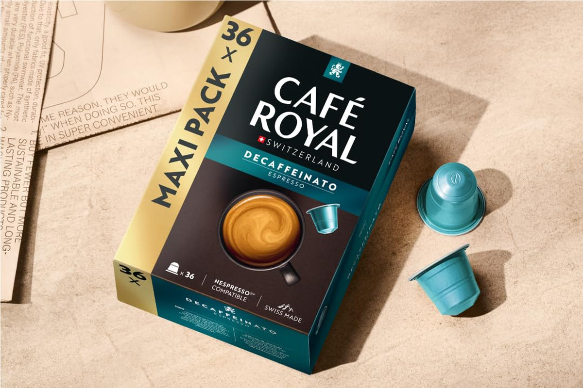 Café Royal Espresso Decaffeinato – Capsule di caffè compatibili Nespresso®, 100% Arabica, Intensità 6/12, Rainforest Alliance, decaffeinato, 36 capsule