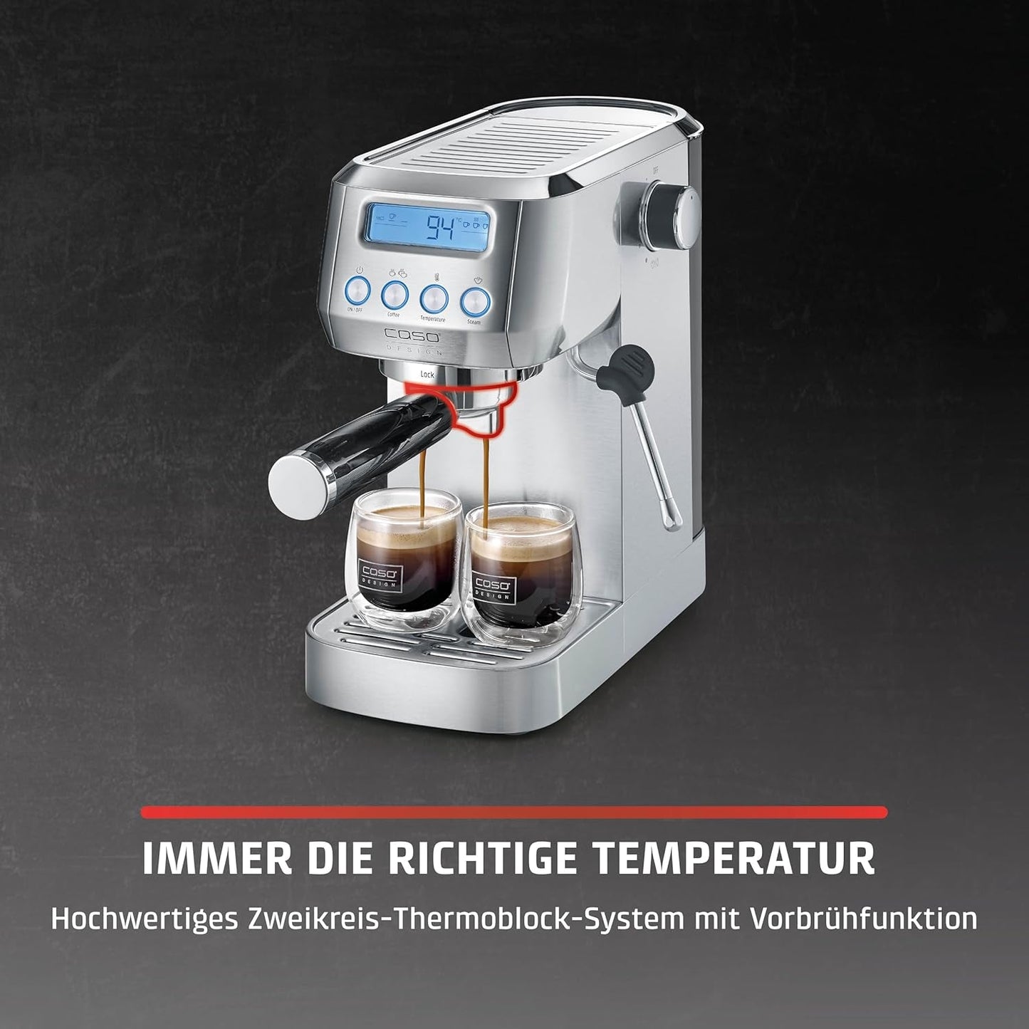 CASO EspressoGourmet Crema - Macchina per caffè espresso portafiltro con montalatte, espresso, cappuccino, portafiltro in acciaio inossidabile, pompa ULKA 20 bar, macchina da caffè, caffè macinato, capsule ESE