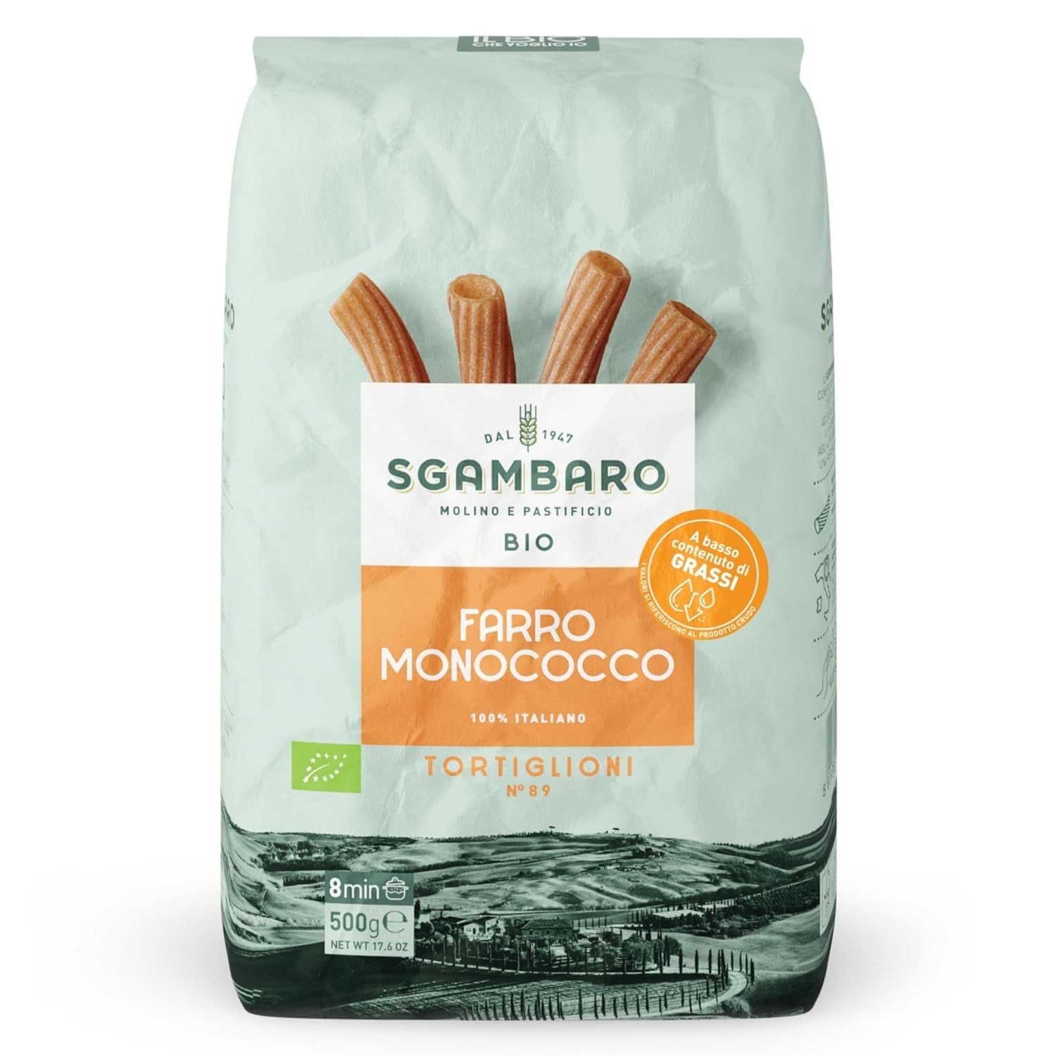 Tortiglioni Biologici Nr. 89 - 500g Pasta di grano tenero magro – Basso contenuto di grassi – Fonte di fibre e proteine