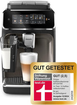 Macchina per caffè espresso automatica PHILIPS serie 3300 - 6 bevande, moderno touch screen a colori, sistema di preparazione del latte LatteGo, SilentBrew, macinacaffè 100% ceramica, filtro AquaClean. Cromo Nero (EP3347/90)