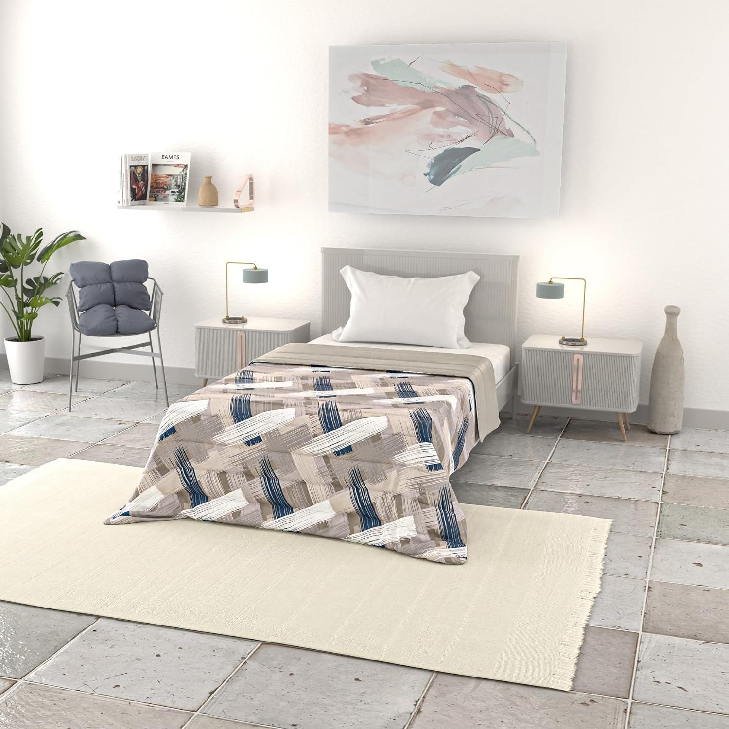 Coperta estiva basic, microfibra, righe jeans, 200X240Cm Trapunte e Piumoni Naty Shop Garzato 200X240Cm
