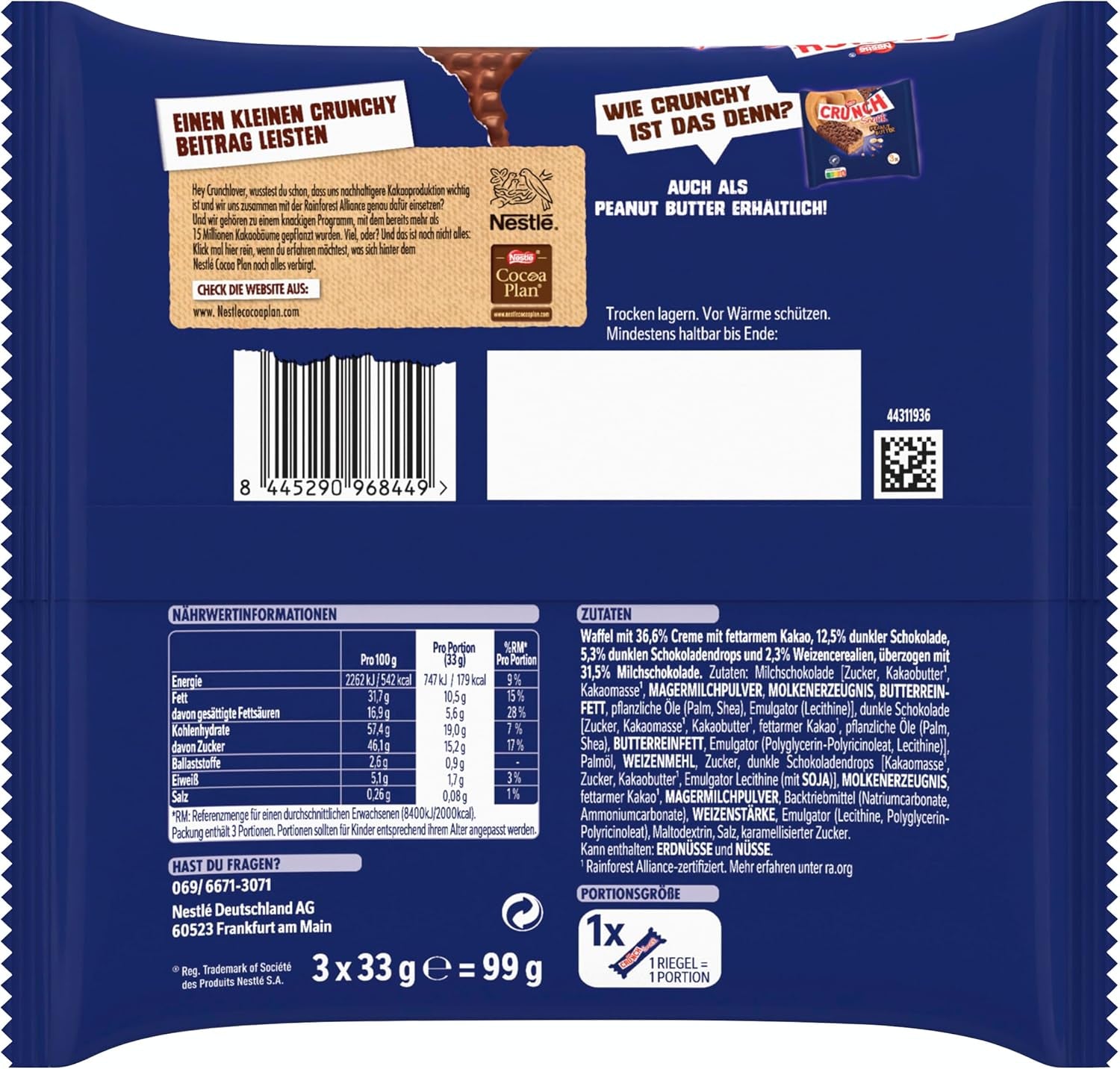 Nestlé Milk Bar Croccante barretta di cereali al cioccolato al latte Confezione da 9 (3 x 33 g ciascuno)