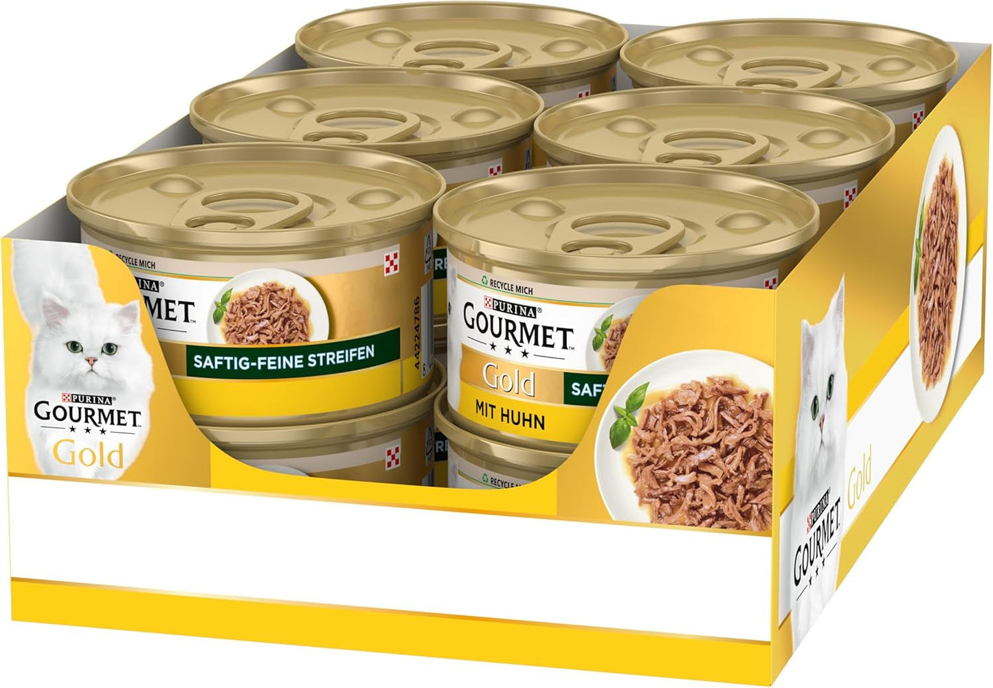 Gourmet Gold Succulent Fine Strips, Cibo Umido per Gatti con Pollo, Confezione da 12 (12 x 85g)