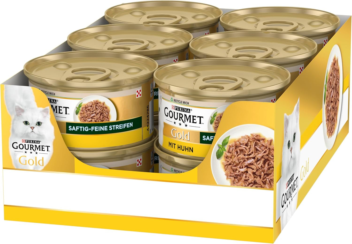Gourmet Gold Succulent Fine Strips, Cibo Umido per Gatti con Pollo, Confezione da 12 (12 x 85g)