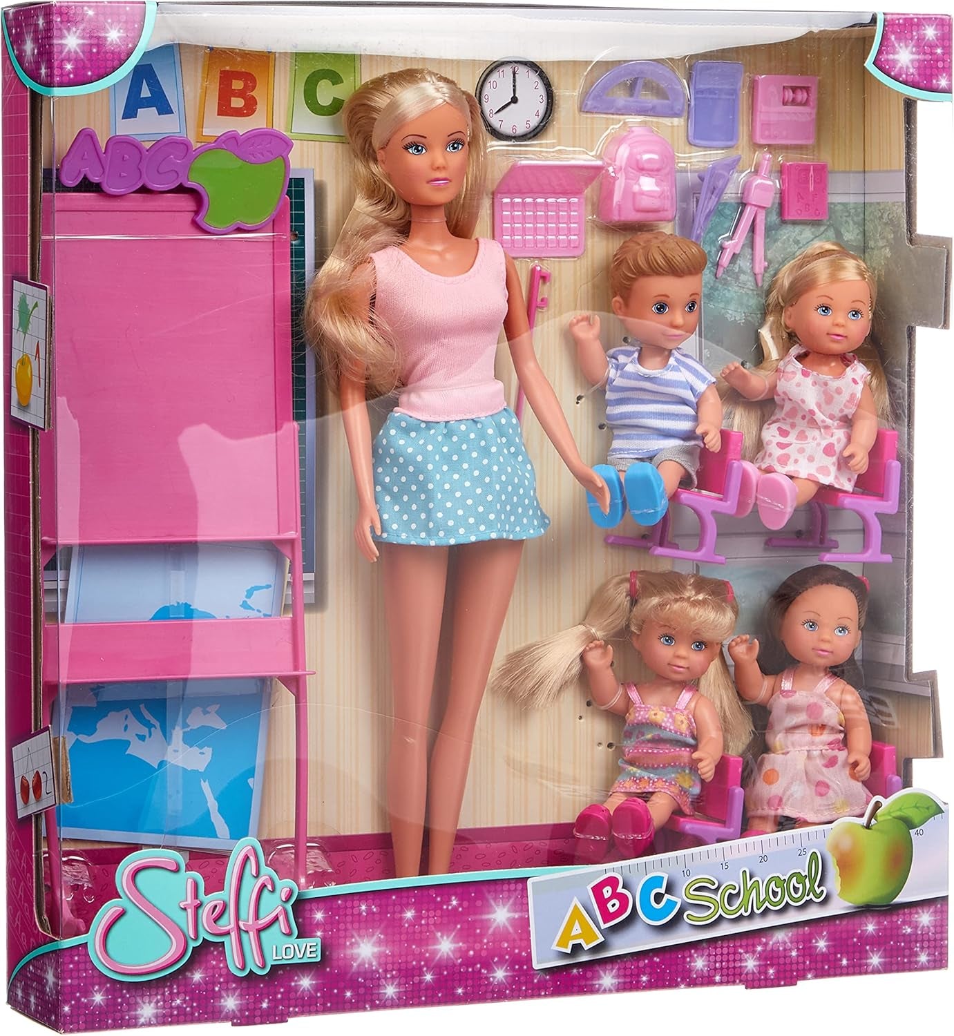 Simba - Bambola Steffi Love Schoolgirl - Bambola 29 cm - Immagine e Accessori + 4 Studenti - 105730472002