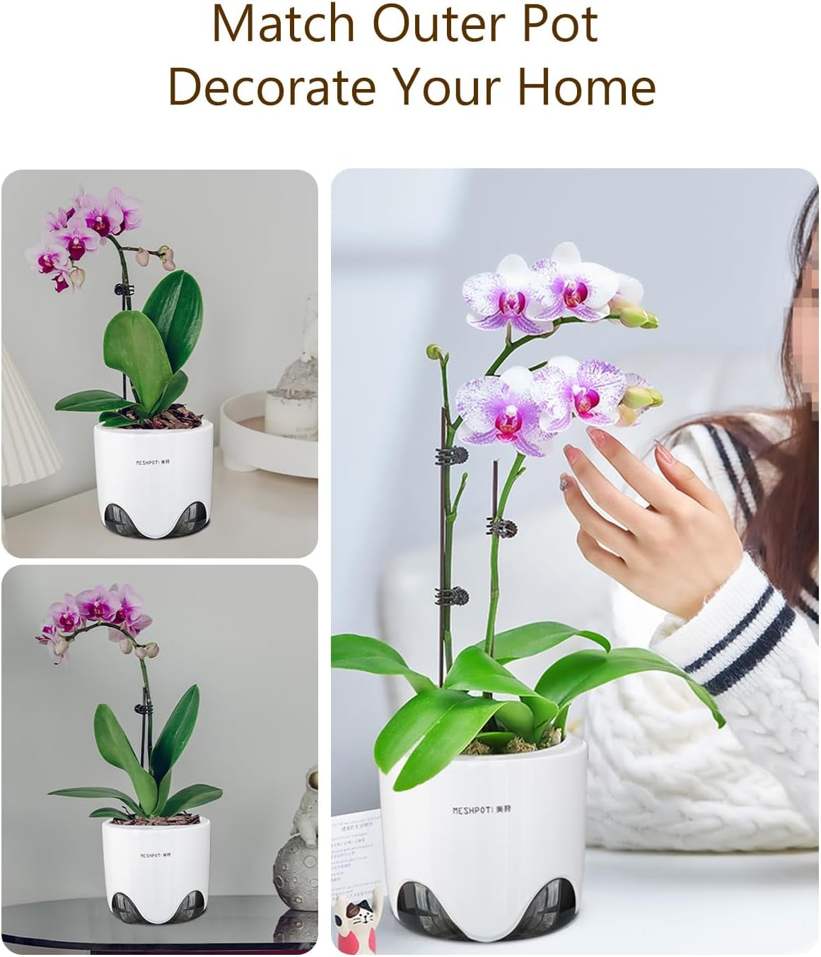 Vaso da fiori per orchidee con fori di drenaggio per trapianto, eccellente circolazione dell'aria, 2 pezzi, plastica a doppio strato, fioriera per orchidee in ceramica, vaso da fiori per orchidee trasparente, decorativo