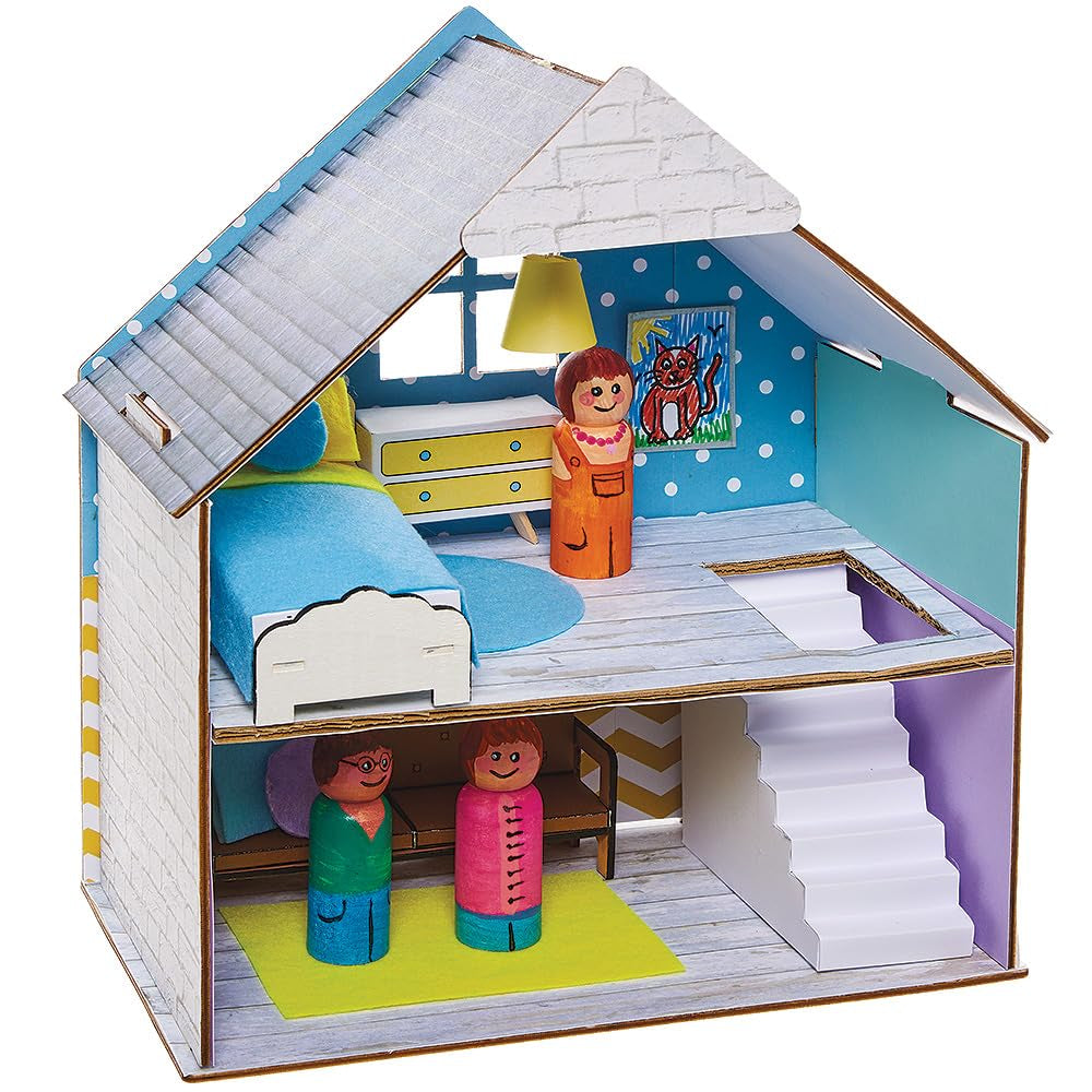 Baker Ross FN199 Kit casa delle bambole in legno - Confezione da 1, Kit casa delle bambole per bambini, Kit artigianale Case delle bambole Naty Shop