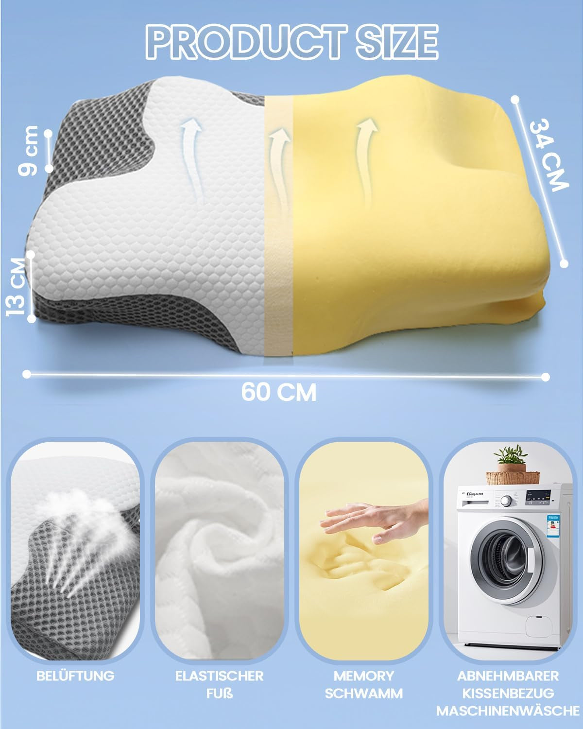 Cuscino per il collo 2 in 1 Cuscino in memory foam Cuscino ortopedico ergonomico Cuscino di supporto per collo a 2 altezze per dormire per supporto laterale/schiena/pancia Cuscini ortopedici cervicali Naty Shop