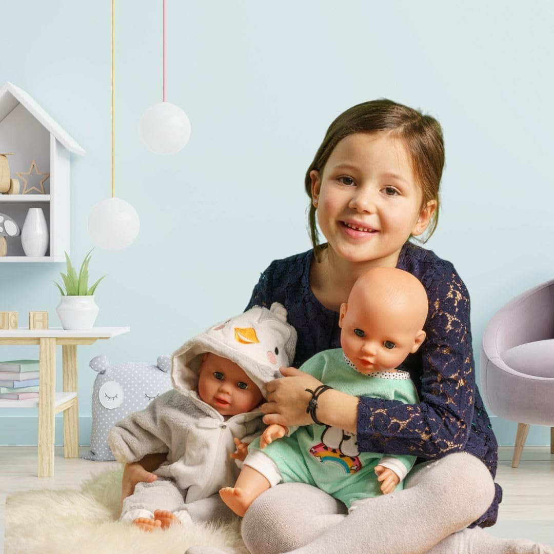 Heless 1181 - Tuta per bambola con design a pois e pinguino, realizzata in morbido velluto con ricamo di alta qualità, misura 28-35 cm