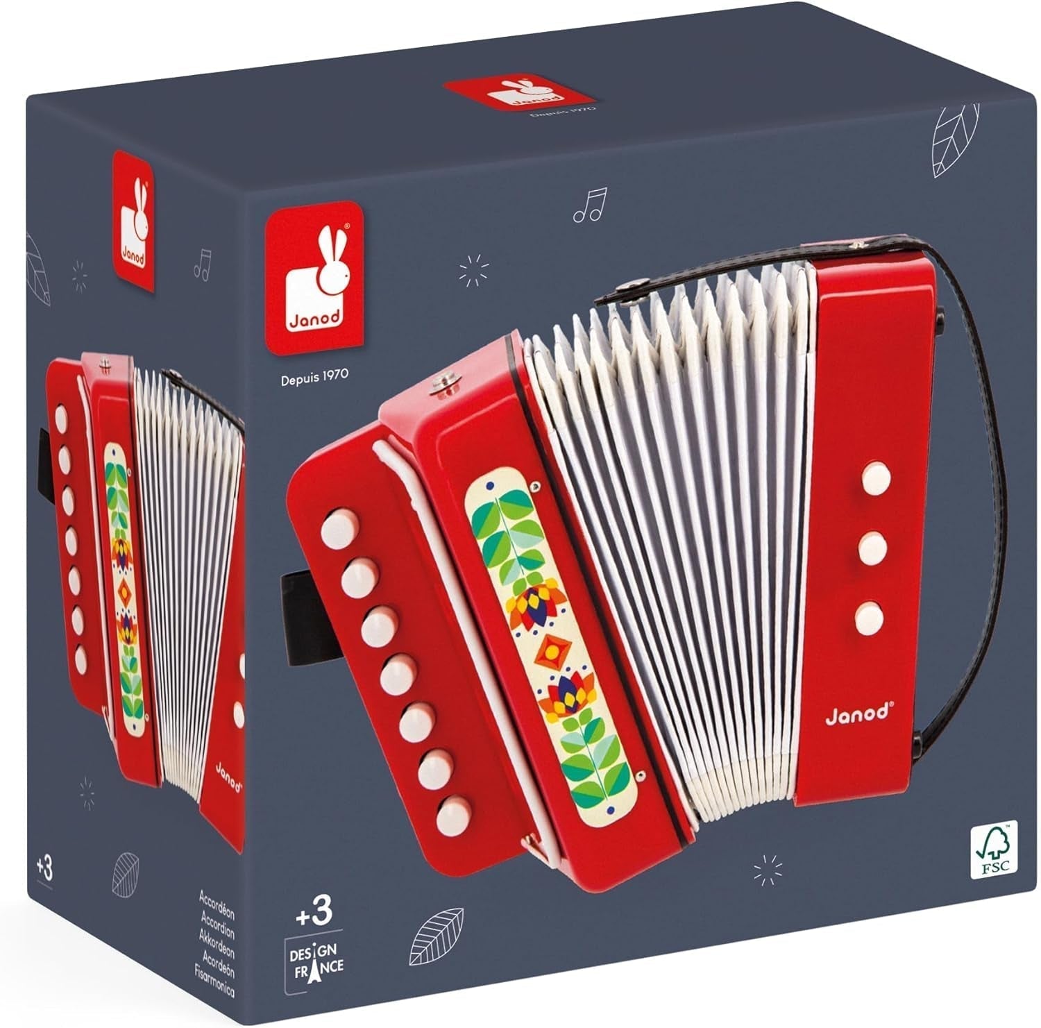 Janod - Fisarmonica Gioia - Strumento musicale per bambini - Giochi di ruolo e prima educazione musicale - Con tracolla - Dai 3 anni, J07654 Jucarii Bebe Naty Shop