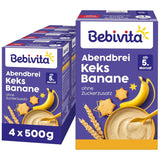 Porridge serale con biscotti e banane (4x500g), porridge di latte di 5 mesi, senza zuccheri aggiunti, con preziosi minerali e vitamine, molto saziante