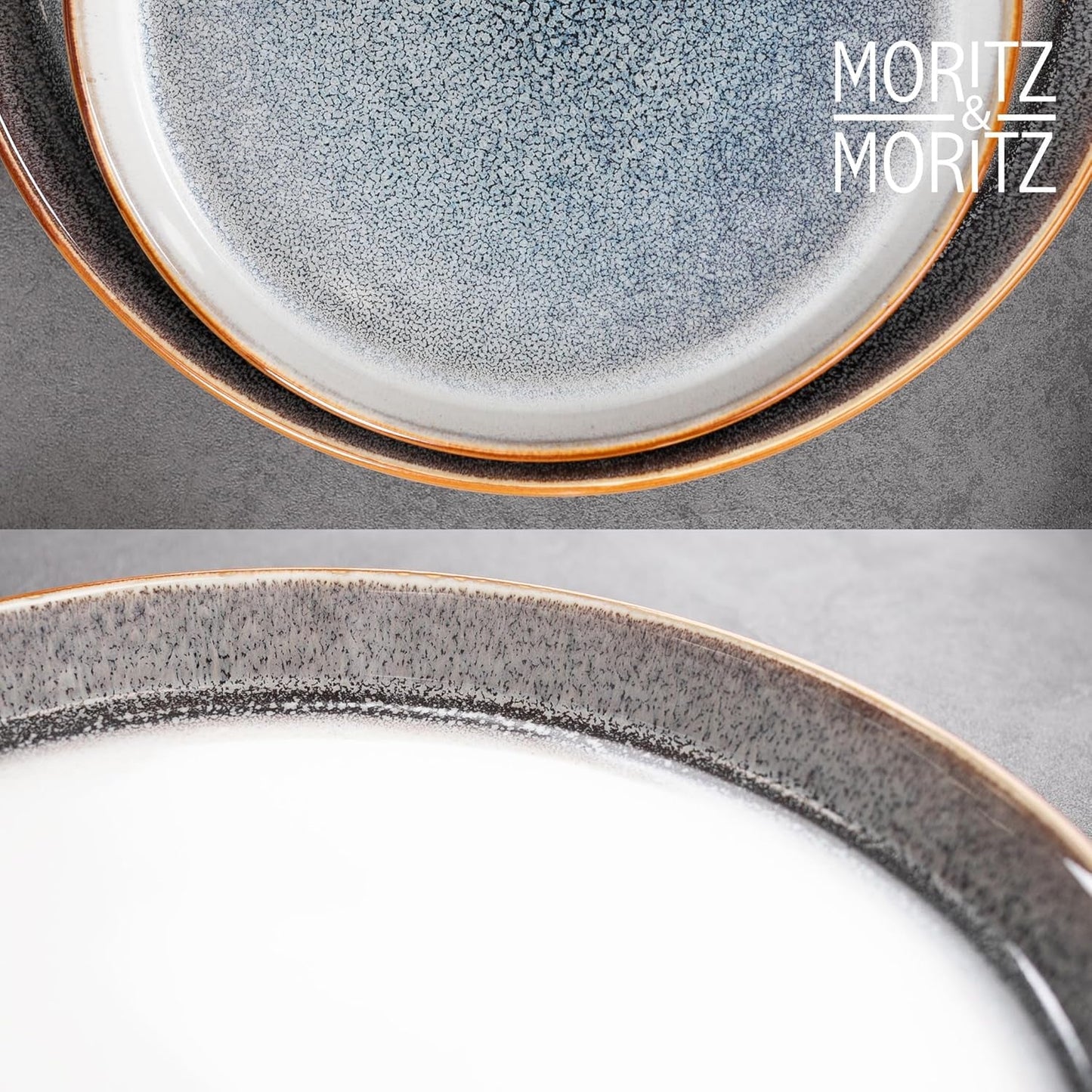 Moritz & Moritz TARENTO Servizio Piatti 24 Pezzi per 6, Grigio - Elegante Set di Piatti in Gres di Alta Qualità - Il set di stoviglie comprende 6 piatti piani, 6 piatti da dessert, 6 piatti piani e 6 tazze