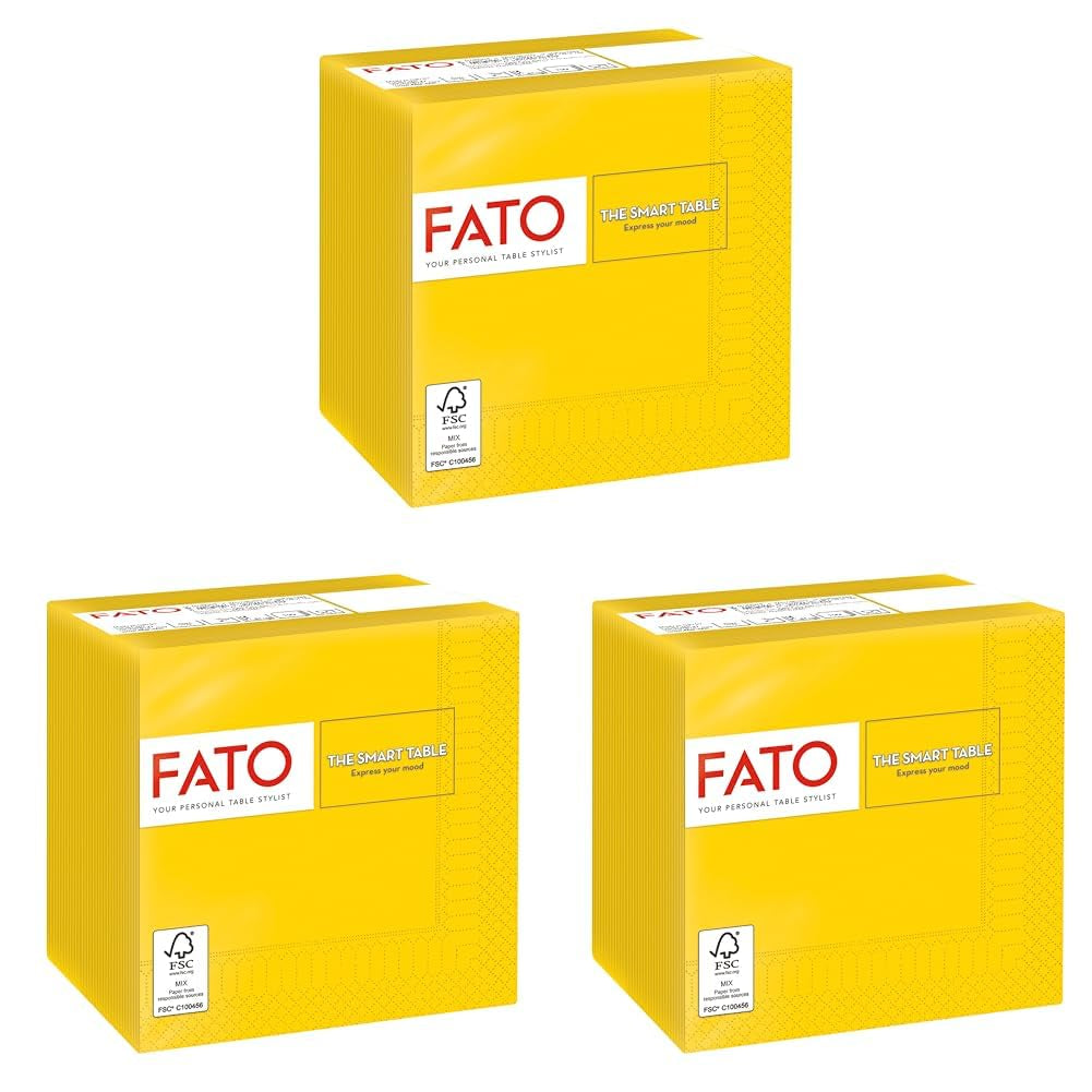 , Tovaglioli Carta Usa E Getta, Ideali per Aperitivi e Cocktail, Confezione da 100 Tovaglioli, Formato 24X24, 4 Veli, 2 Veli, Giallo, Carta 100% Pura Cellulosa, Certificata Fsc (Confezione da 3)